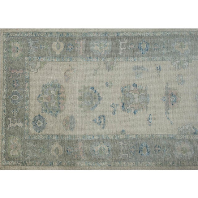 Turkish Oushak Rug Green & Blue Handwoven Wool Rug 3'2" X 6' For Sale - Image 4 of 11