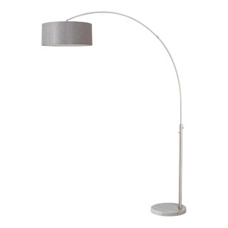 1960s Morelli Adjustable Floor Lamp - 92" Modern Arc Lamp, Cashmere Gray Linen Shade, White Marble Base, Dimmable For Sale