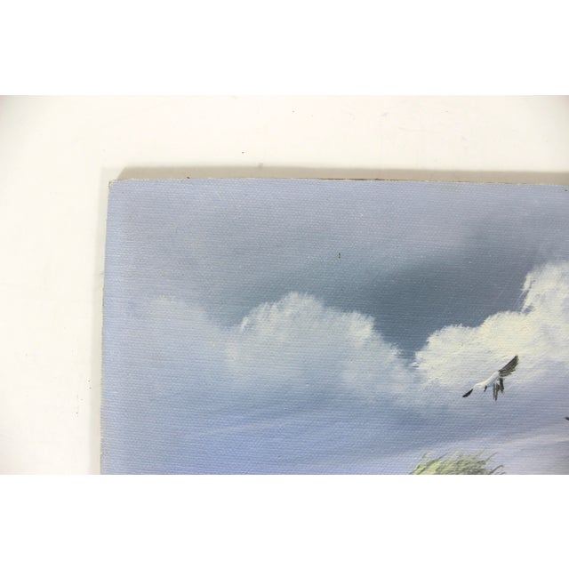Vintage Oil Painting, Seascape Beach Scene, Unframed Muted, Natural Colours, Sand Dunes, Waves, Seagulls Pampas Grass, Beach House Decor Art For Sale - Image 4 of 9