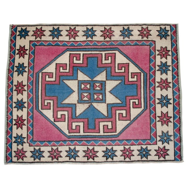 1970s Small Rug, Entryway Rug, Bath Mat, Kitchen Decor, Turkish Rug, Doormat Yastik Rug 2'7" X 3'5" For Sale - Image 4 of 9