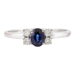 14k Gold Blue Sapphire Diamond Modern Promise Ring for Her Size 7 ( All Sizes Available ) For Sale