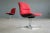 A great pair of retro armchairs with beautiful red fabric upholstery, chrome/steel base with plastic and chrome legs, a...