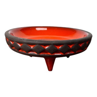 Mid-Century Modern Danish Studio Pottery Orange Tripod Bowl from Frank Keramik, 1960s For Sale
