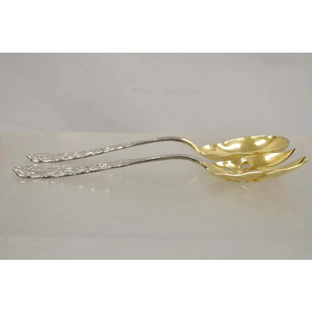Vintage Italian Baroque Style Epns Silver & Gold Plated Serving Spoon & Fork Set For Sale - Image 10 of 10