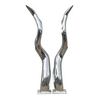 Vintage Boho Polished Chrome Antlers - A Pair For Sale