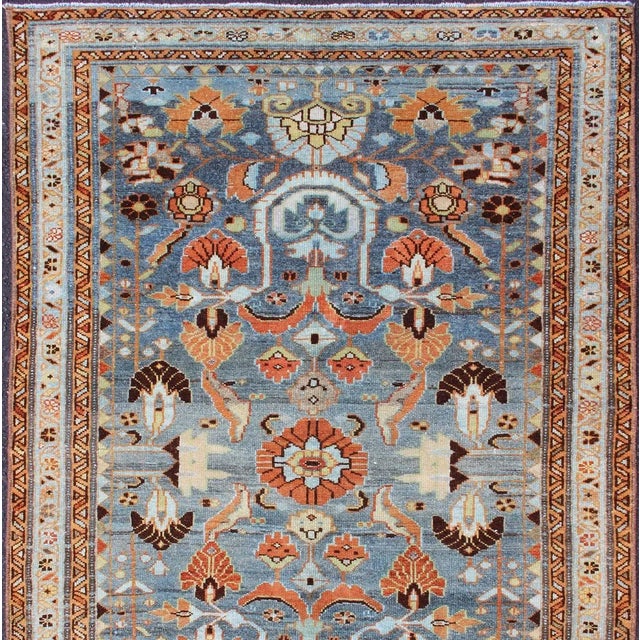 Measures: 3'4 x 4'11. Antique Persian Malayer rug with blue field and stylized floral design. Keivan Woven Arts / rug...