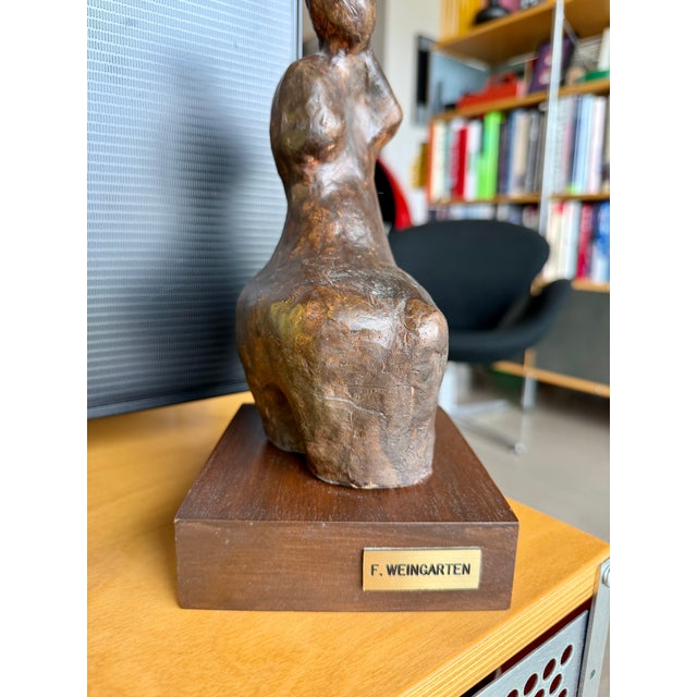 Mid Century Francis Weingarten Belgium Ceramic Female Torso Sculpture European Expressionist Clay Figure Wood Base For Sale - Image 10 of 15
