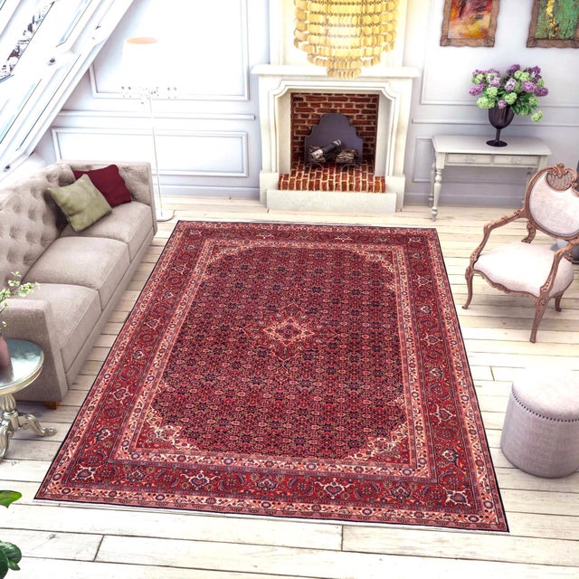 Red Vintage Hand-Knotted Wool Rug – 6.11 X 10.1 Ft – Blue & Red All-Over Floral Design For Sale - Image 8 of 8