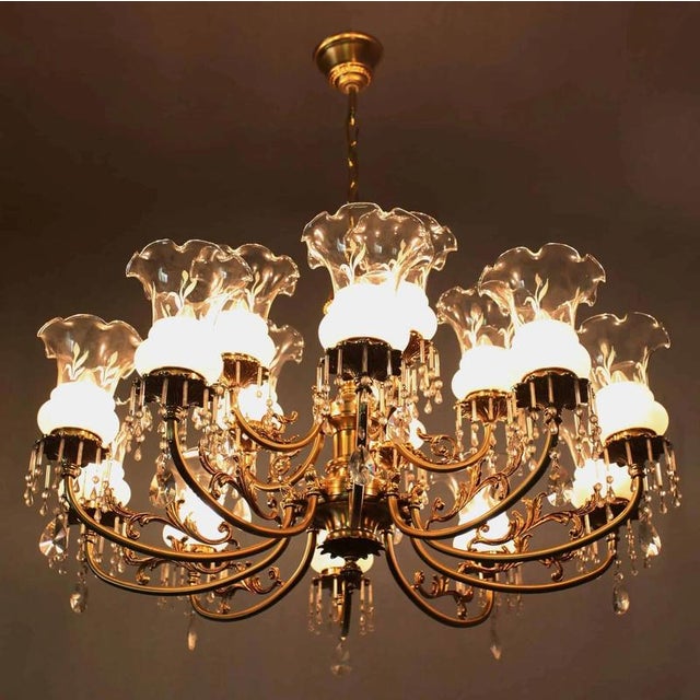 Fifteen-Arm Chandelier in Brass For Sale - Image 4 of 5