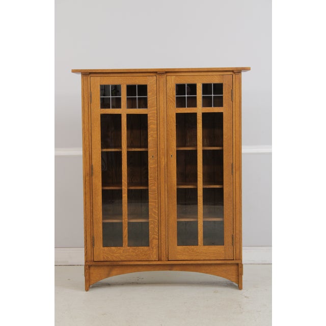 Age: C.1994 Details: Finish no.35 Leaded Glass Top Panels Adjustable Shelves High Quality Construction Arts & Crafts Style...