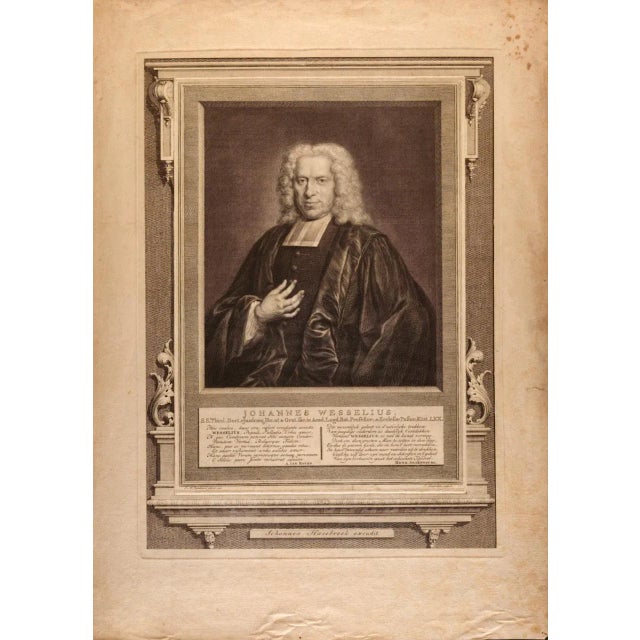 This is an 18th century engraved and etched portrait of Johannes Wesselius by Jacobus Houbraken after a painting by Jan...