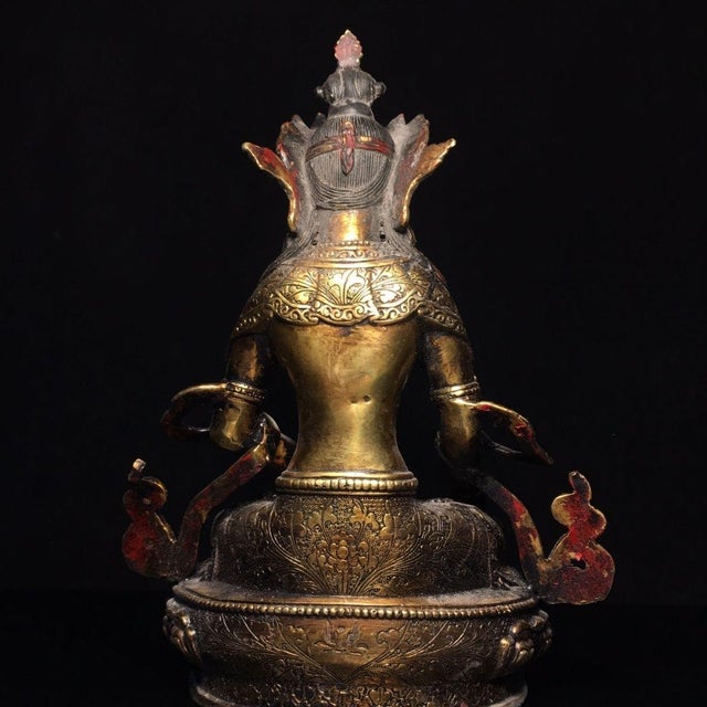 Vintage Gilt Bronze Ksitigarbha Bodhisattva Statue Buddhist Deity 12.2" For Sale - Image 4 of 9