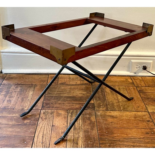 Campaign Style Lift-Top Writing Chest on Folding Iron Stand | Mid-Century British Colonial For Sale - Image 4 of 12