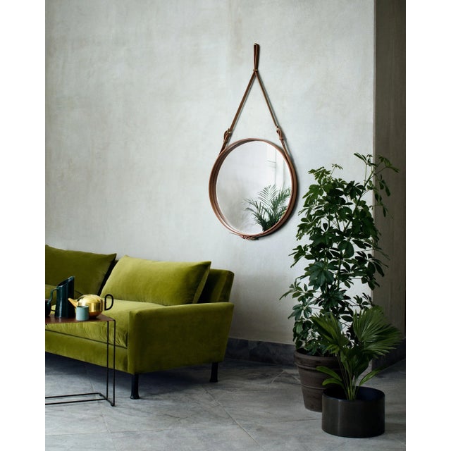 Not Yet Made - Made To Order Jacques Adnet Large Circulaire Mirror With Brown Leather For Sale - Image 5 of 7
