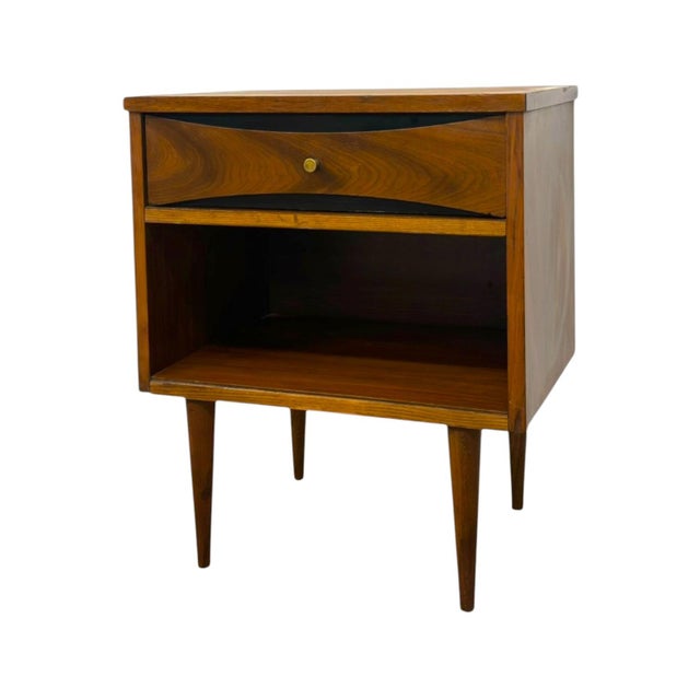 Vintage Mid Century Modern Walnut Nightstand With Open Cubby & Drawer For Sale - Image 9 of 10