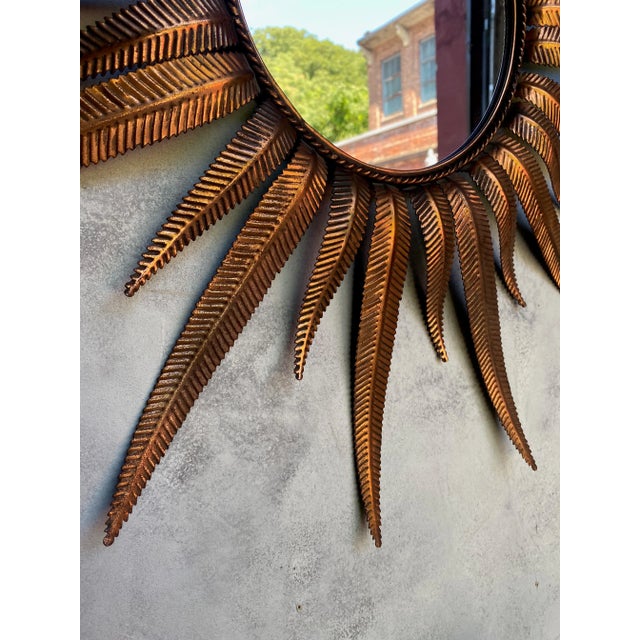 Spanish Copper Plated Metal Sunburst Mirror With Fern Leaf Frame For Sale - Image 11 of 13