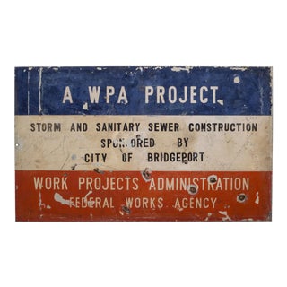 Hand Painted Metal w.p.a Sign C.1930 For Sale