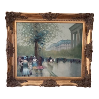 Vintage Impressionist Oil Painting on Canvas “ Paris Streets“ Signed Framed For Sale