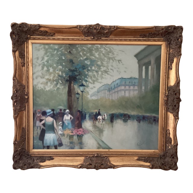 Vintage Impressionist Oil Painting on Canvas “ Paris Streets“ Signed Framed For Sale