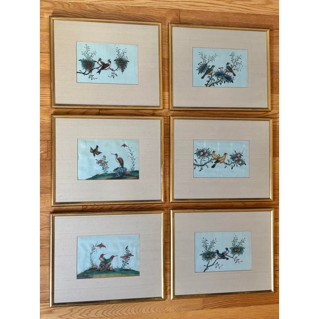 Antique Chinese Export Gouache Bird Paintings on Pith, Set of 6 For Sale - Image 12 of 12