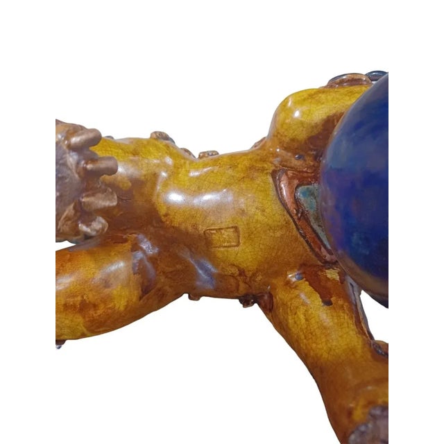 Asian Vintage Polychrome Pair of Clay Foo Dogs For Sale - Image 3 of 5