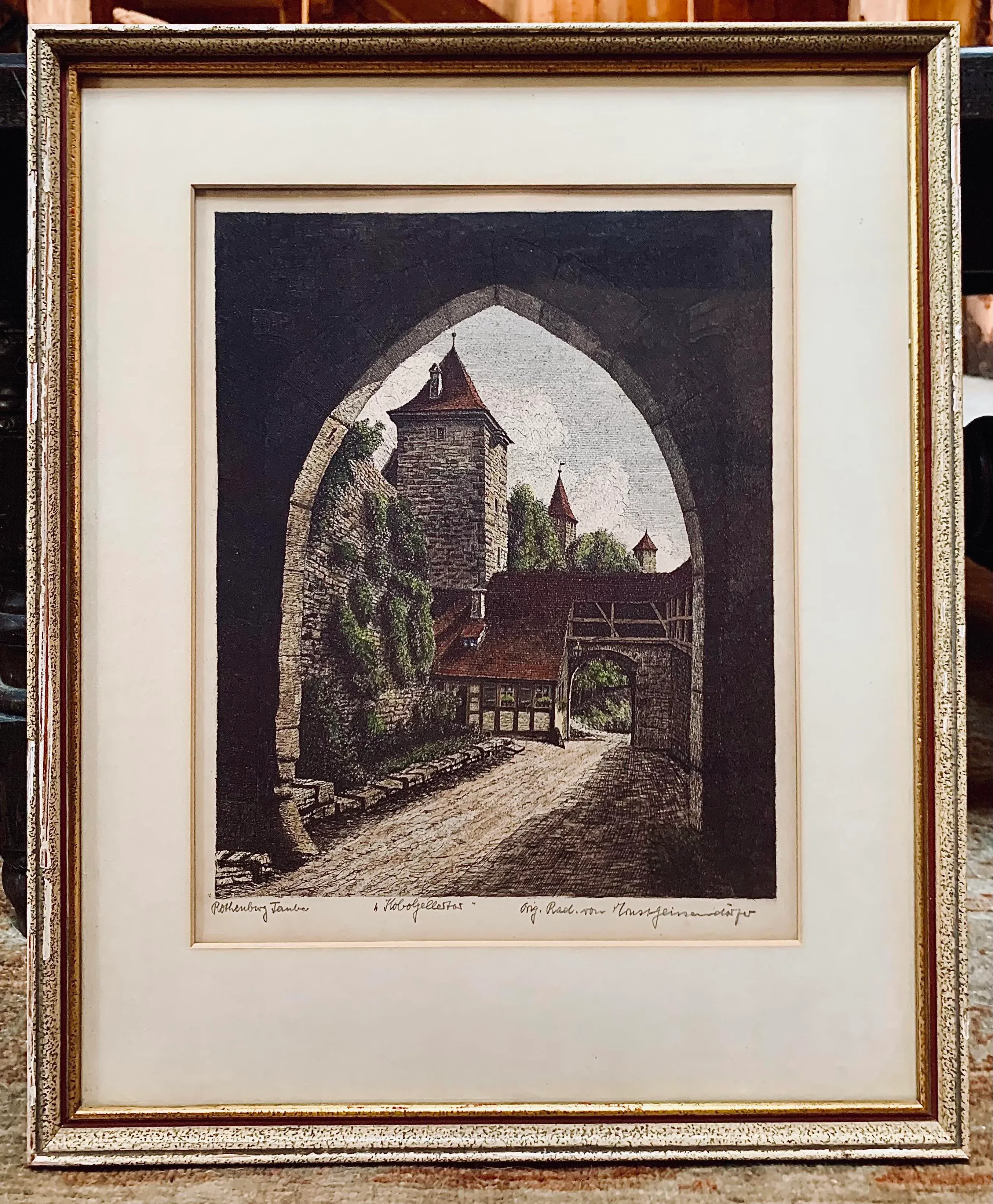 Vintage Original Ernst Geissendorfer Hand-Colored Etching of