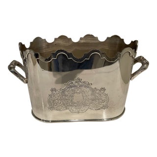 Vintage Silverplate Wine Caddy With Heraldic Shield Embossed on the Front and Back For Sale