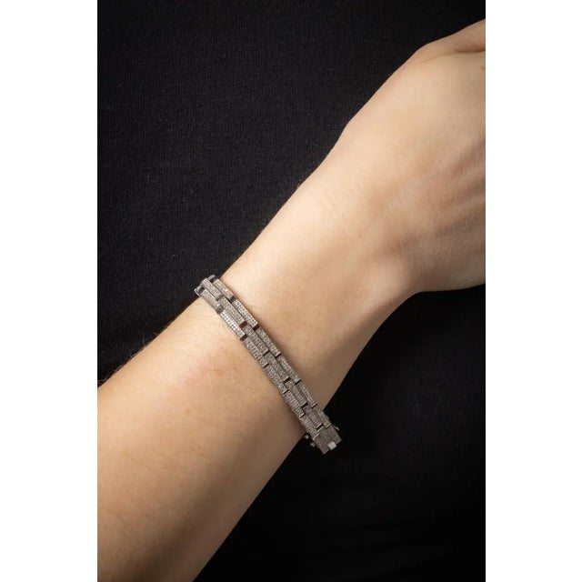 Pave` Diamond and Sterling Silver Link Bracelet For Sale In Nantucket - Image 6 of 6