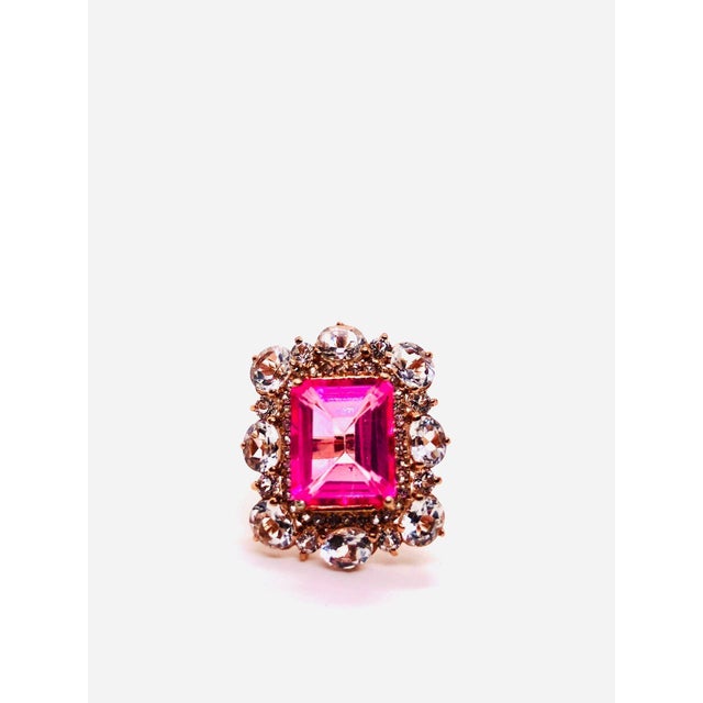 Pink Bochic Capri Vintage Pink & White Topaz Ring in 18K Gold & Silver For Sale - Image 8 of 10