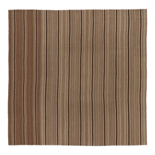 Vintage Persian Kilim, Square Rug in Neutral Beige-Brown Stripes - Rug & Kilim For Sale