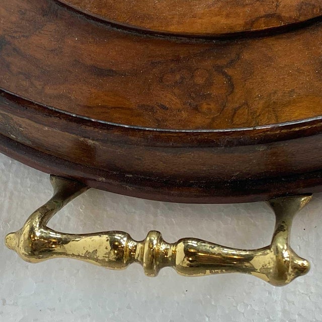 Mid 19th Century Large English Georgian Style Burled Walnut and Brass Oval Gallery Serving Tray For Sale - Image 5 of 16
