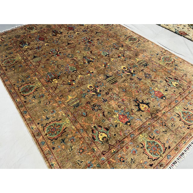 Taupe Afghan Sultani Natural Dye Wool Rug, Persian Floral Botanical ...