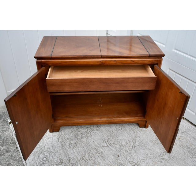 Thomasville Vintage Thomasville Asian Influenced Flip Top CherryWood Server W/Brass For Sale - Image 4 of 13