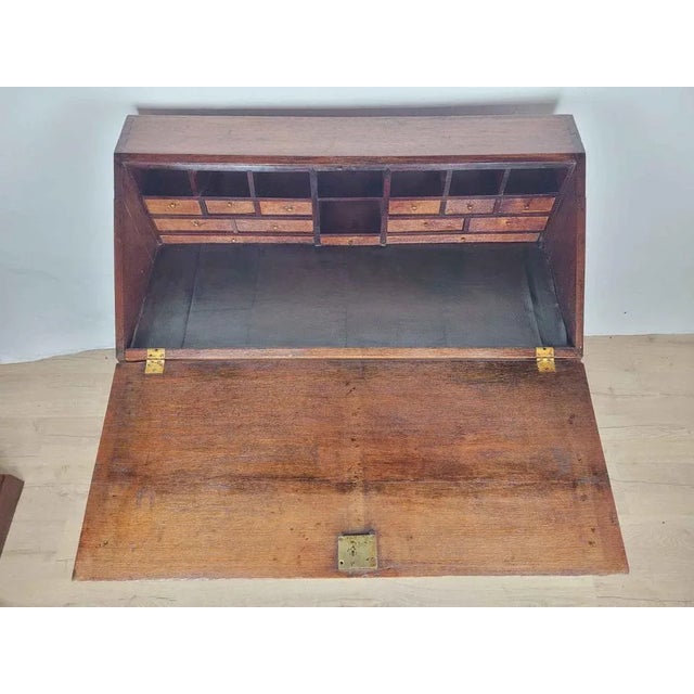 Georgian Oak Writing Bureau Desk with Drop Handles, 18th Century For Sale - Image 6 of 18