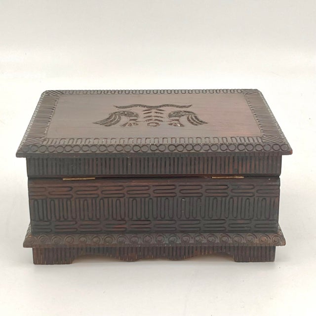 Wood Vintage Polish Folk Art Carved Wood Box For Sale - Image 7 of 12