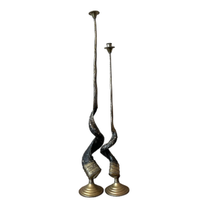 Vintage Boho Twisted Horn Candlesticks - Set of 2