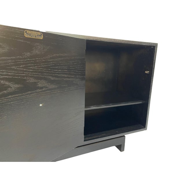 Restored Kroehler Black Cerused Oak Sideboard Credenza With Polished Brass Hardware, Circa 1960s For Sale - Image 11 of 15