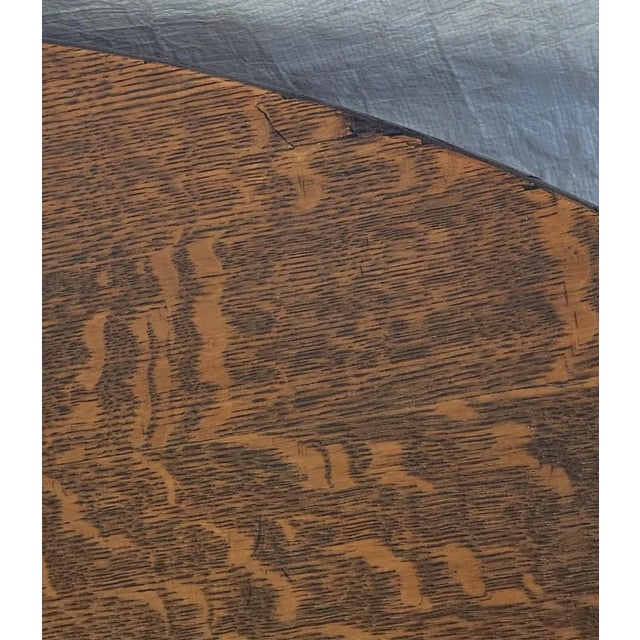 Antique 1910s Mission Quarter Sawn Tiger Oak Round Coffee Table, Arts & Crafts For Sale - Image 10 of 12