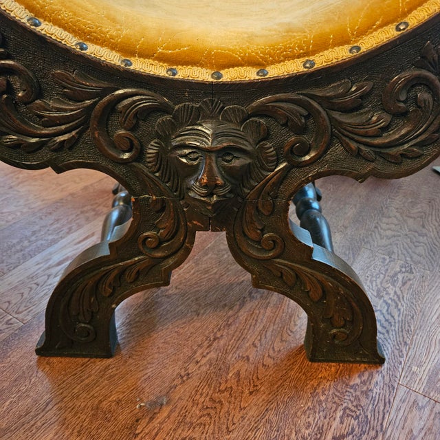 19th-Century Continental Renaissance Style Carved Walnut Lion Armchair in Gold Velvet For Sale - Image 6 of 7