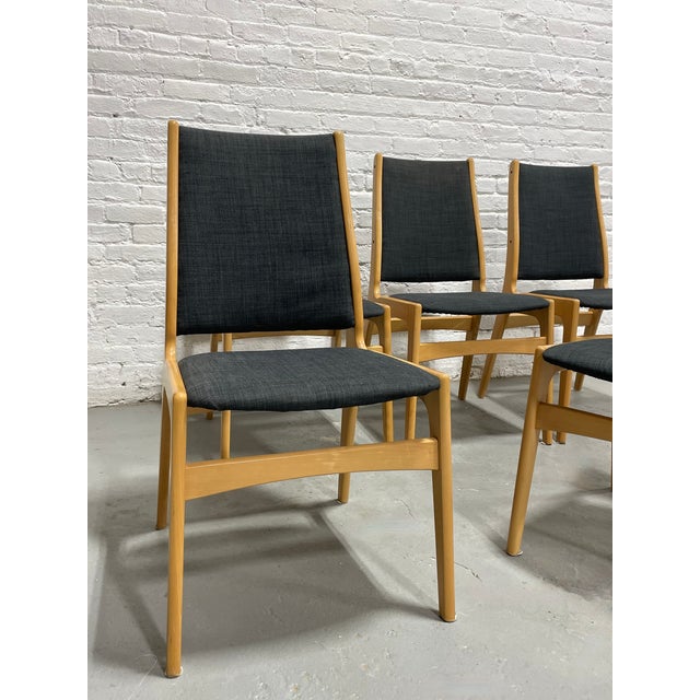 Danish Mid Century Modern Dining Chairs, Set of 6, Beech Wood Frames With Charcoal Upholstery, Scandinavian Modern Dining Chairs, C. 1960s For Sale - Image 16 of 17