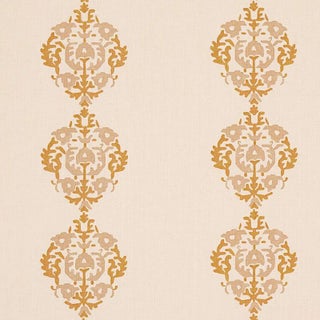 Schumacher Constantine Fabric in Natural & Ochre For Sale
