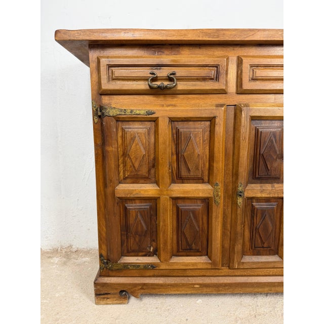 Wood 1930s Spanish Rustic Walnut Sideboard with Three Drawers For Sale - Image 7 of 10