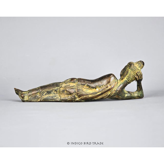 Chinoiserie Antique 19th Century Bronze Reclining Buddha Statue 9" Long For Sale - Image 3 of 4