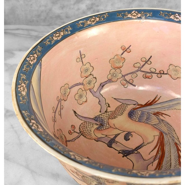 Mid 20th Century Vintage Japanese Porcelain & Enamel Birds of Paradise Planter Bowl For Sale - Image 5 of 7