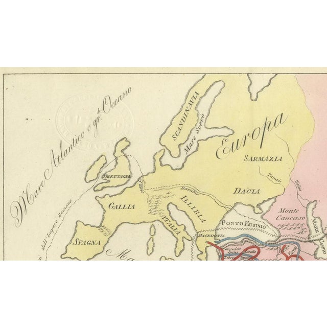 Paper Antique World Map with Roman, Macedonian and Persian Empires from Ferrario, 1815 For Sale - Image 7 of 9