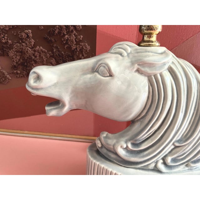 Sky Blue 1950s Ceramic Roman Horse Head Lamp & Shade by Phil-Mar Lamps For Sale - Image 8 of 18