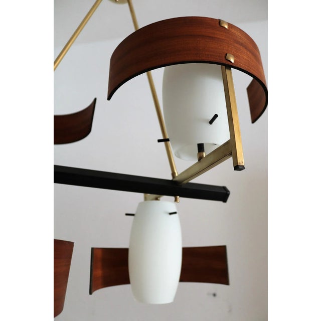 Mid-Century Modern Italian Teak and Glass Chandelier, 1960s For Sale - Image 16 of 18