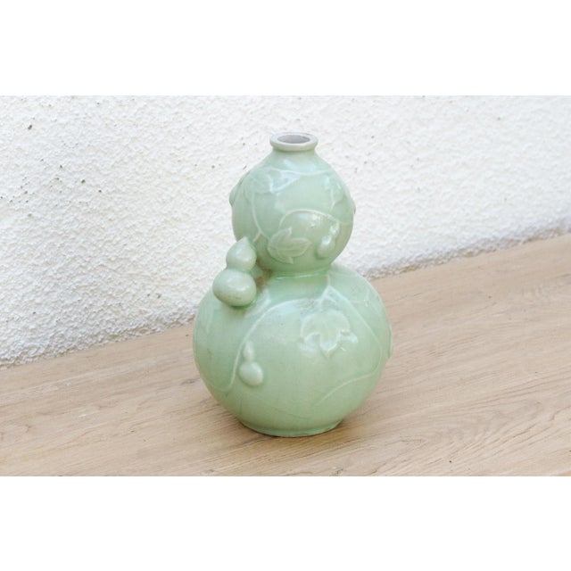 Asian Qing Dynasty Chinese Gourd Celadon Vase For Sale - Image 3 of 8