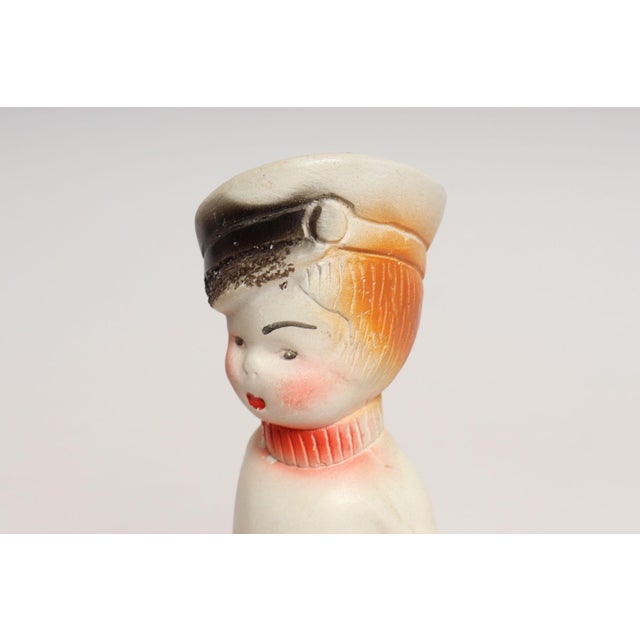 Off-white Vintage Hand-Painted Americana Chalkware Carnival Chalk Sailor Boy Sculpture / Figurine For Sale - Image 8 of 10
