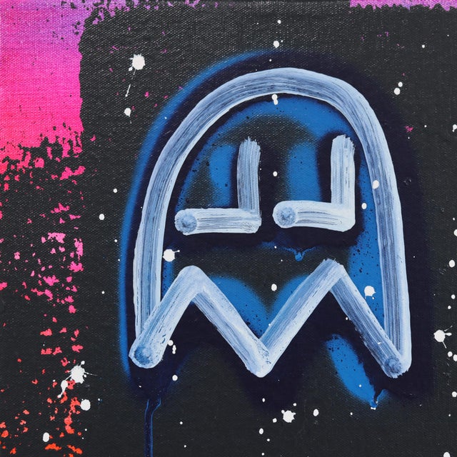 City Nights - Retro Pacman Inspired Mixed Media Graffiti Artwork on Canvas by Amber Goldhammer For Sale - Image 4 of 9